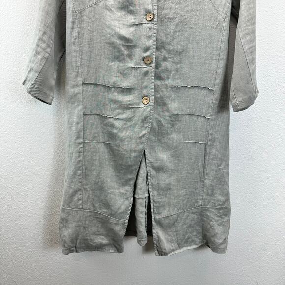 Inizio Linen Button Front Long Line Jacket Gray Small - Picture 4 of 12